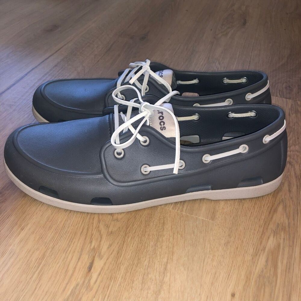 CROCS CLASSIC BOAT SHOES RUNNER WATER GRAY WHITE LACE UP CLOGS MENS SIZE 13
